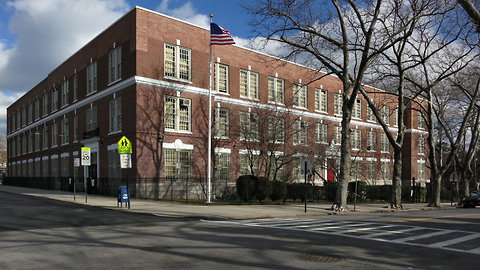 Public School 32, 171st Street and 35th Avenue, where Jeanne Manford taught.